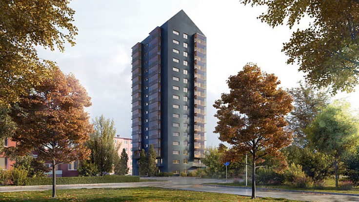 Bild på Uppsalas högsta bostadshus. Foto: Nordr